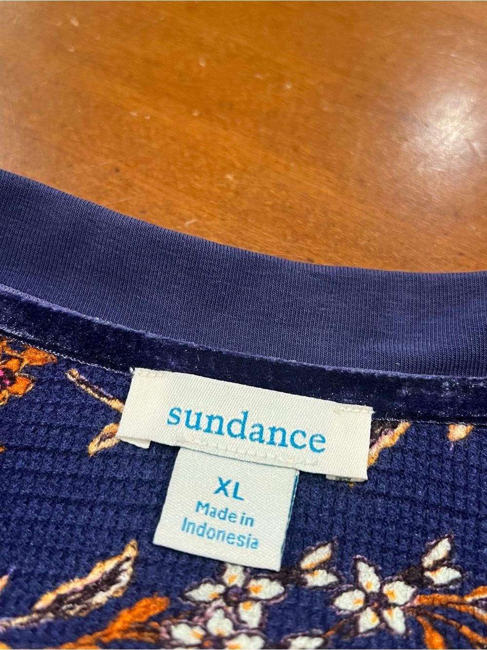 Sundance Loretta Cobalt Blue Floral Long-Sleeve Waffle Thermal XL Crewneck Boho - Picture 11 of 16